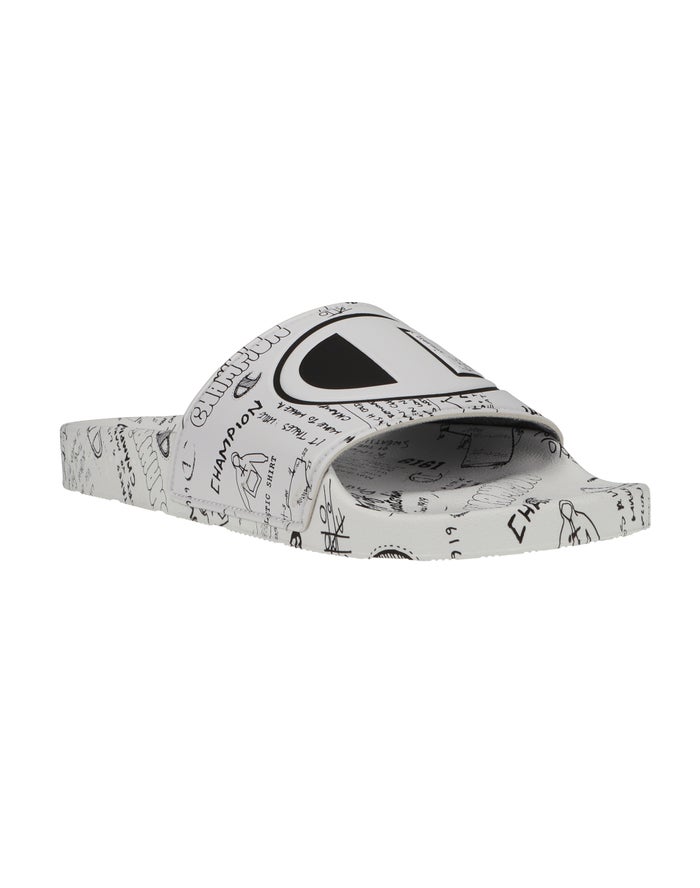 Champion Badslippers Heren - Wit/Zwart - Ipo Doodle ( 890561-NMF )